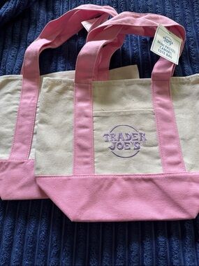 Trader Joe’s mini Pink set of 2 Pink-Trim Canvas Tote Bag